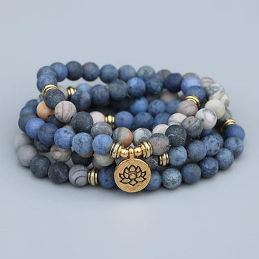 108 Matte Blue Stone X Picasso Stone Beads Mala with Lotus / Om / Buddha Charm-Your Soul Place